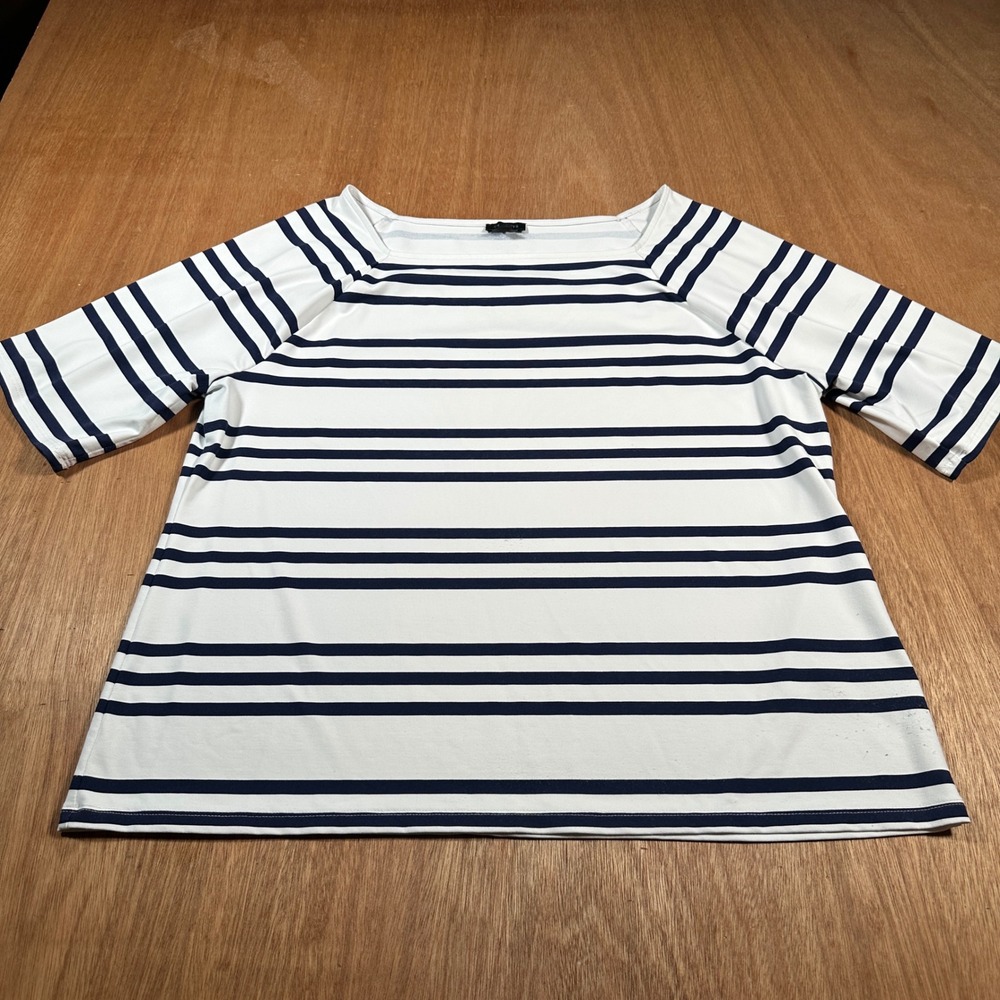 Talbots Striped Top Women XL White Navy Nautical Short Sleeve Raglan Stretch